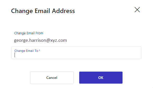 Change Email Address with a Change Email To text box and Cancel and OK buttons