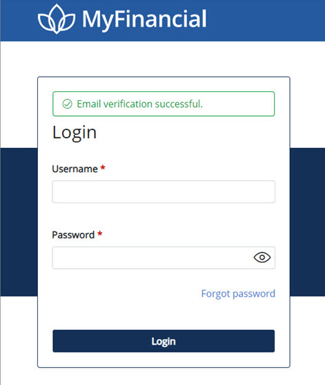 Login page indicating that email verification was successful.