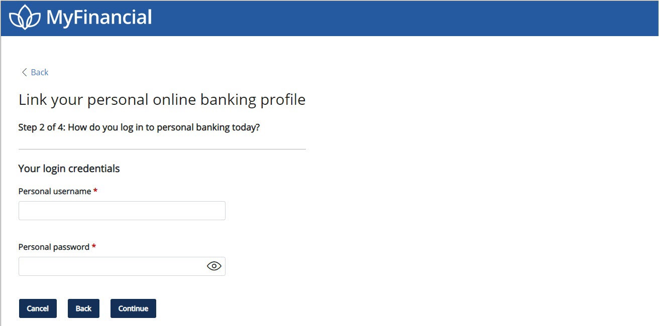 Image of Link personal profile page with username and password fields