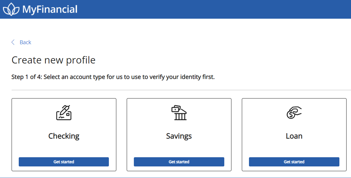 Select an account type: checking, savings, or loan