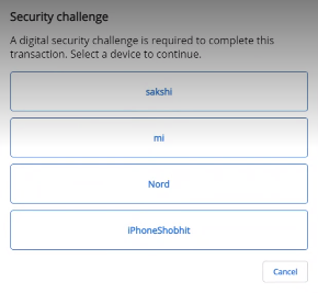 Security Challenge window with a Device list