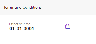 Terms and Conditions heading with a calendar icon and an Effective date field