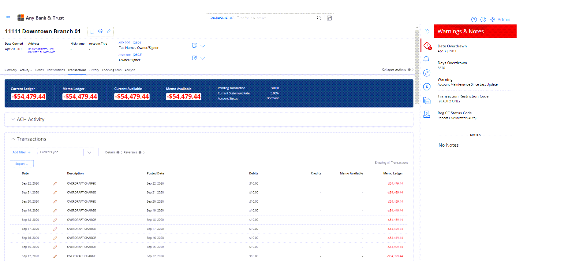 Transactions page with transaction filter options and a list of transactions.