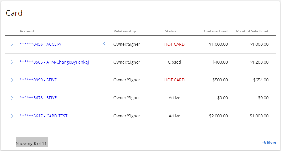 View Summary information within the Card section.