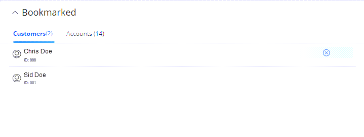 Use the Home page to remove a customer or account from the Bookmarked tile.