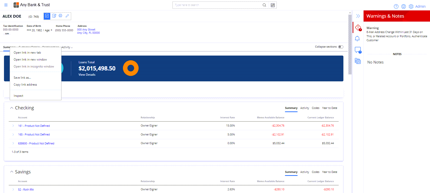 Customer Dashboard with Summary selected and option to open a new tab or window.